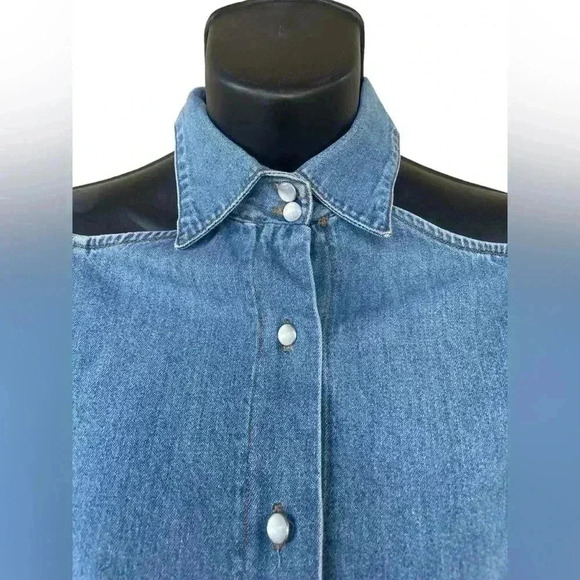 Styles togo women’s vintage denim cutout shoulders longsleeve top sz 4 preowned - Picture 4 of 7